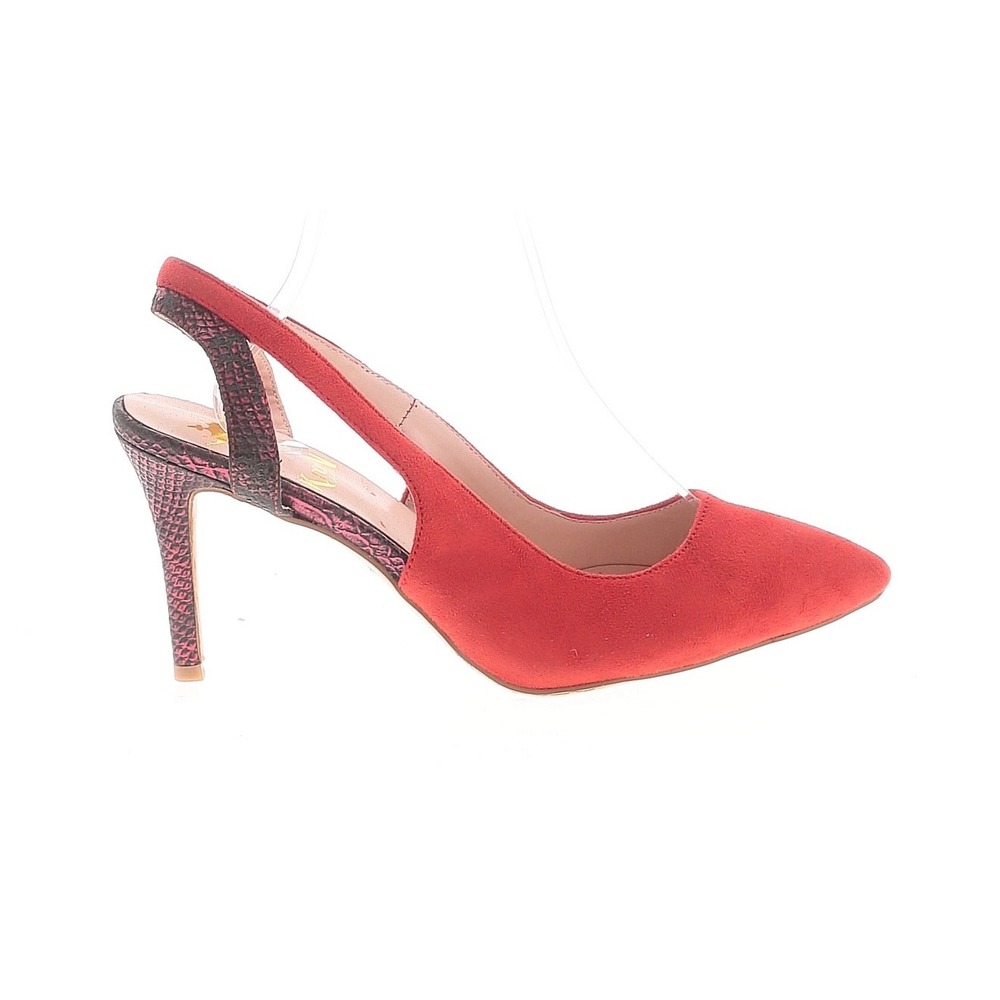 Crown Couture Red Faux Suede Snakeskin Slingback Pumps Pointed Toe Stiletto Heel